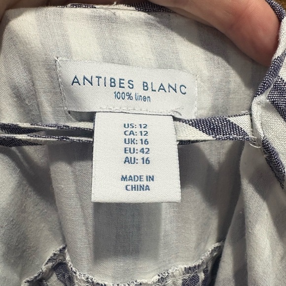 ANTIBES BLANC 100% Linen Sleeveless Stripe Maxi Dress - Picture 4 of 8